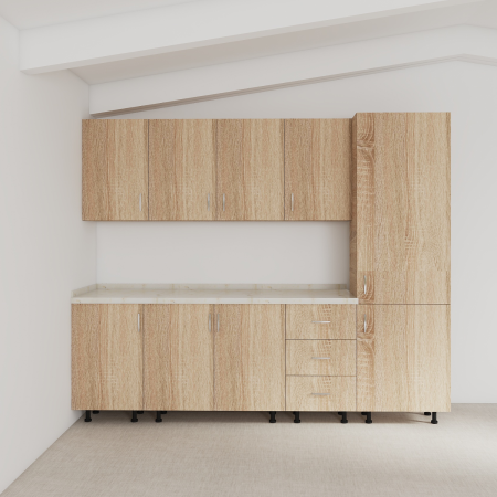 Bucatarie Modulara Mondo 220cm,Picioare Reglabile, Material Pal 18mm, Culoare SONOMA [2]