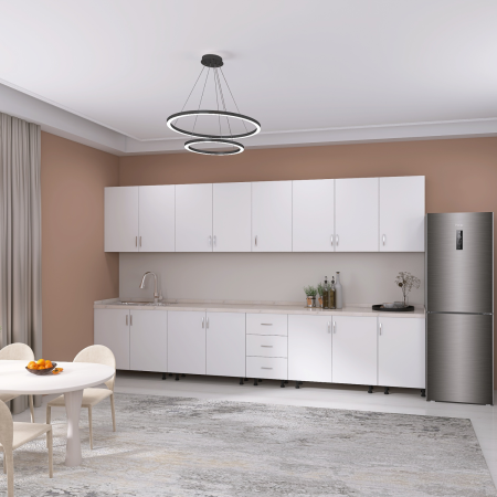 Bucatarie Modulara Mondo 300 cm, Picioare Reglabile, Material Pal 18mm, Culoare Alb [1]