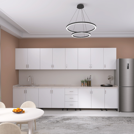 Bucatarii - Bucatarie Modulara Mondo 300 cm, Picioare Reglabile, Material Pal 18mm, Culoare Alb