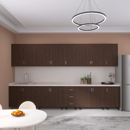 Bucatarii - Bucatarie Modulara Mondo 300 cm, Picioare Reglabile, Material Pal 18mm, Culoare WENGE