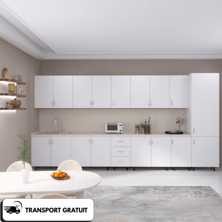 Bucatarii Modulare - Bucătărie modulară Mondo albă 380 cm cu soldat și blat inclus