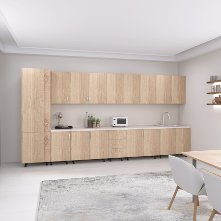 Bucatarii - Bucatarie Modulara Mondo 380cm,Picioare Reglabile, Material Pal 18mm, Culoare Stejar Sonoma