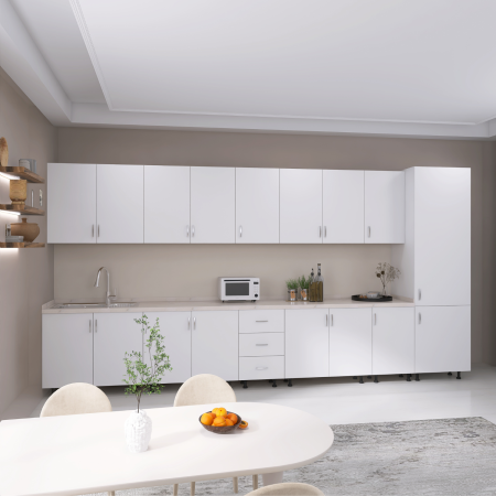 Bucatarie Modulara Mondo 380cm,Picioare Reglabile, Material Pal 18mm, Culoare Alb [2]