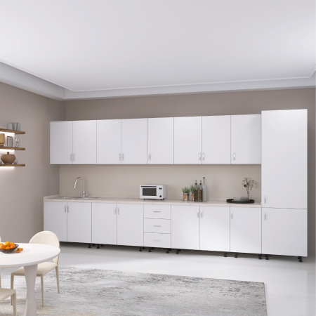 Bucatarii - Bucatarie Modulara Mondo 380cm,Picioare Reglabile, Material Pal 18mm, Culoare Alb