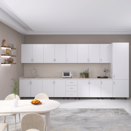 Bucatarie Modulara Mondo 380cm,Picioare Reglabile, Material Pal 18mm, Culoare Alb [1]