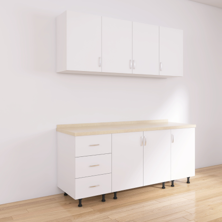 Bucătărie modulară Valencia 140 cm, Culoare Alb, PAL 18 mm, Blat Termorezistent 2,8 cm [1]