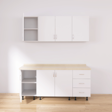 Bucătărie modulară Valencia 140 cm, Culoare Alb, PAL 18 mm, Blat Termorezistent 2,8 cm [3]