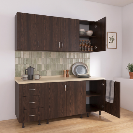 Bucatarii - Bucătărie modulară Valencia 140 cm, Culoare WENGE, PAL 18 mm, Blat Termorezistent 2,8 cm