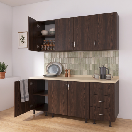 Bucătărie modulară Valencia 140 cm, Culoare WENGE, PAL 18 mm, Blat Termorezistent 2,8 cm [2]