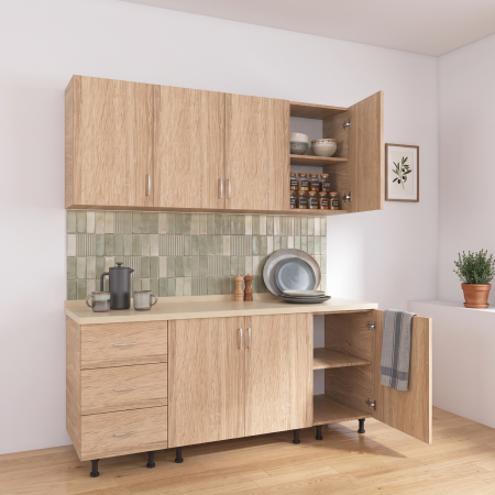 Bucatarii - Bucătărie modulară Valencia 140 cm, Stejar Sonoma, PAL 18 mm, Blat Termorezistent 2,8 cm