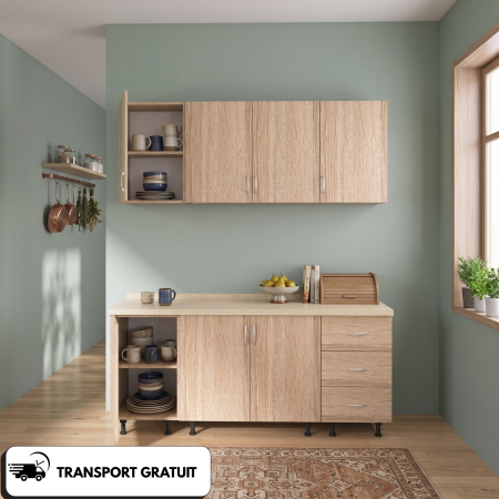 Bucatarii Modulare - Bucătărie modulară Valencia 140 cm, Stejar Sonoma, PAL 18 mm, Blat Termorezistent 2,8 cm