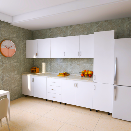 Bucatarie RIMINI 260 cm, Material PAL 18mm, Culoare Alb, Blat termorezistent 2.8cm [1]