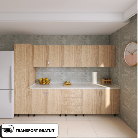 Bucatarii Modulare - Bucătărie RIMINI Stejar Sonoma 260 cm cu blat Travertin inclus