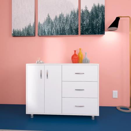Comode - Comoda Tv MARA, H100 x A50 x L120cm, Picioare Reglabile 5cm, Culoare Alb, Pal 18mm