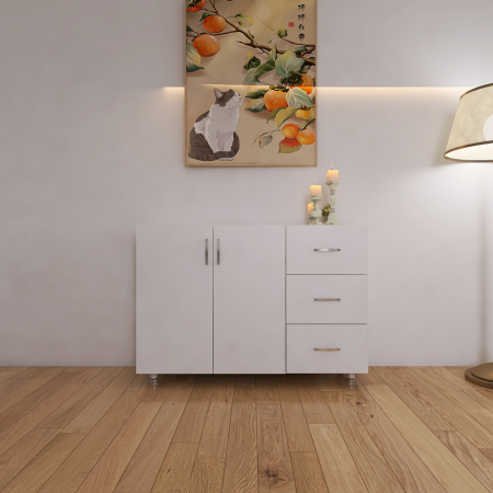 Comoda Tv MARA, H100 x A50 x L120cm, Picioare Reglabile 5cm, Culoare Alb, Pal 18mm [1]