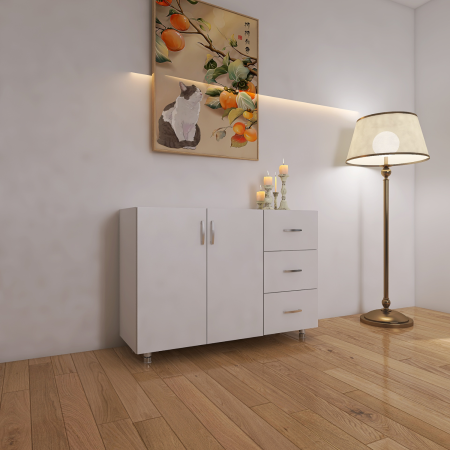 Comode - Comoda Tv MARA, H100 x A50 x L120cm, Picioare Reglabile 5cm, Culoare Alb, Pal 18mm