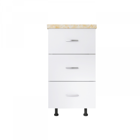 Corp Baza Bucatarie cu 3 sertare, L40cm x H90cm x A50cm, Culoare  Alb, Pal 18mm, Blat Termorezistent 2.8 cm [1]