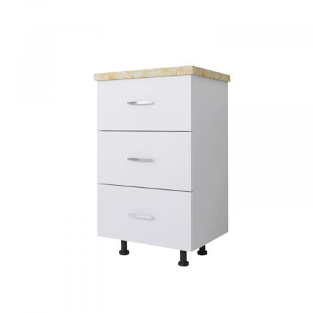 Corp Baza Bucatarie cu 3 sertare, L40cm x H90cm x A50cm, Culoare  Alb, Pal 18mm, Blat Termorezistent 2.8 cm [2]