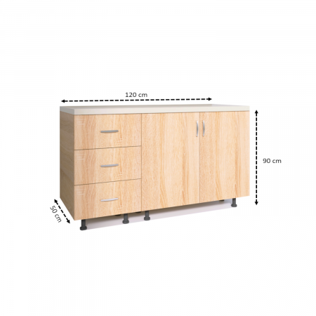 Corp Bucatarie Inferior 120 cm, Culoare Sonoma, Material PAL 18mm, Blat termorezistent 2,8 cm [2]