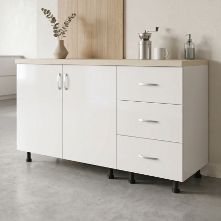 Corp Bucatarie Inferior L100 x A50 x H90cm, Culoare Alb, PAL 18mm, Blat termorezistent 2,8 cm [2]