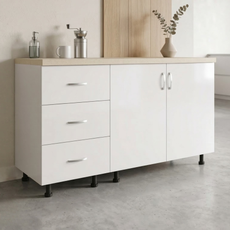 Bucatarii Modulare - Corp Bucatarie Inferior L100 x A50 x H90cm, Culoare Alb, PAL 18mm, Blat termorezistent 2,8 cm