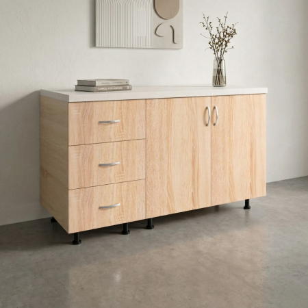 Bucatarii Modulare - Corp Bucatarie Inferior L100 x A50 x H90cm, Culoare STEJAR SONOMA , PAL 18mm, Blat termorezistent 2,8 cm