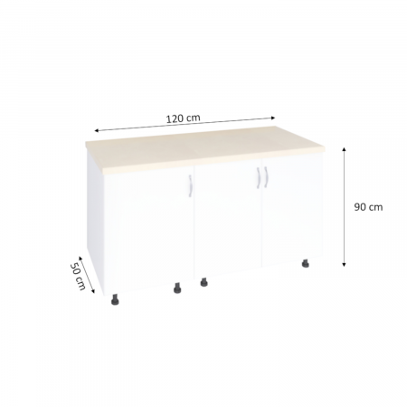 Corp Inferior Bucatarie 120x50x90 cm, Culoare Alb, Pal 18mm, Blat Termorezistent 2.8 cm [2]