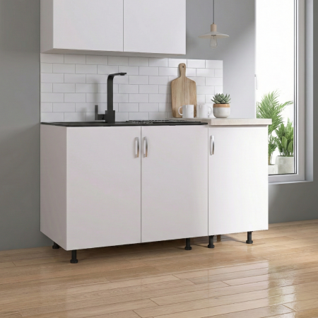 Cele mai Vandute - Corp Inferior Bucatarie cu 3 usi  120x50x90 cm, Culoare Alb, Pal 18mm, Blat Termorezistent 2.8 cm