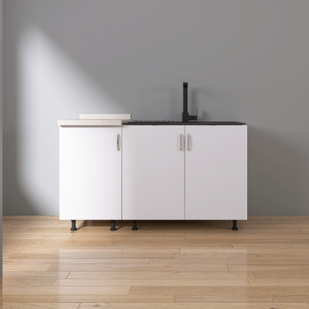 Corp Inferior Bucatarie cu 3 usi  120x50x90 cm, Culoare Alb, Pal 18mm, Blat Termorezistent 2.8 cm [3]