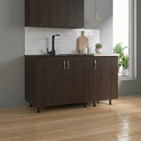 Corpuri Inferioare - Corp Inferior Bucatarie cu 3 usi  120x50x90 cm, Culoare WENGE , Pal 18mm, Blat Termorezistent 2.8 cm