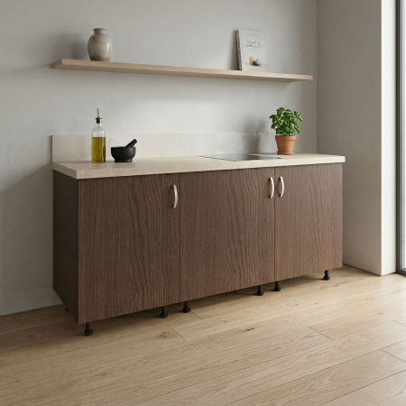 Corpuri Inferioare - Corp Inferior Bucatarie cu 3 usi L100xA50xH90 cm, Culoare WENGE, Pal 18mm, Blat Termorezistent 2.8 cm