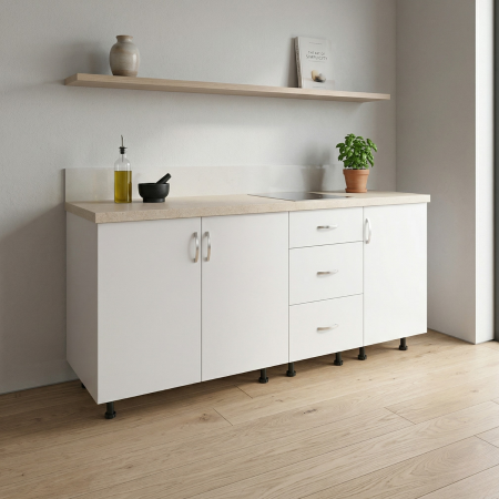 Corpuri Inferioare - Corp Inferior Bucatarie L160xA50xH90 cm, Culoare ALB, Pal 18mm, Blat Termorezistent 2.8 cm