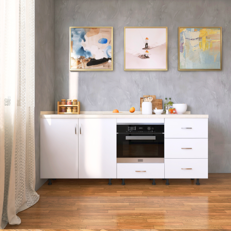 Corpuri Inferioare - Corp Inferior Bucatarie  L180 x H90 x A50 cm, Culoare Alb, Pal 18mm, Blat Termorezistent 2,8 cm Grosime