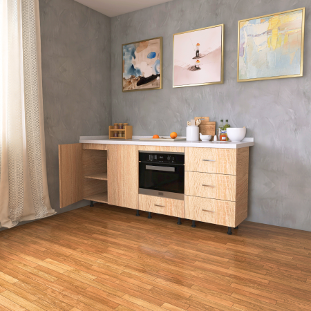 Corpuri Inferioare - Corp Inferior Bucatarie  L180 x H90 x A50 cm, Stejar Sonoma, Pal 18mm, Blat Termorezistent 2,8 cm Grosime