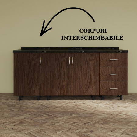 Corp Inferior Bucatarie  L180 x H90 x A50 cm, WENGE, Pal 18mm, Blat Termorezistent 2,8 cm Grosime [2]