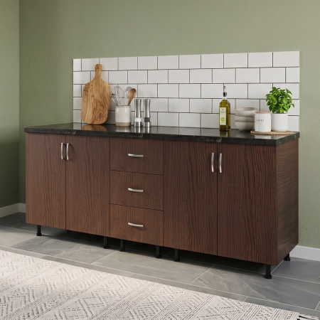 Corp Inferior Bucatarie L200 x A50 x H90 cm, Culoare WENGE, Pal 18mm, Blat Termorezistent 2.8 cm [3]