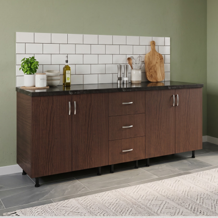 Corpuri Inferioare - Corp Inferior Bucatarie L200 x A50 x H90 cm, Culoare WENGE, Pal 18mm, Blat Termorezistent 2.8 cm
