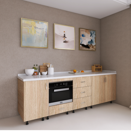 Corpuri Inferioare - Corp Inferior Bucatarie  L200 x H90 x A50 cm, Stejar Sonoma, Pal 18mm, Blat Termorezistent 2,8 cm Grosime