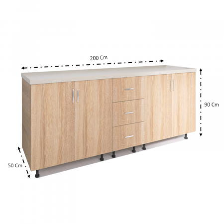 Corp Inferior Bucatarie L200xA50xH90 cm, Culoare Sonoma, Pal 18mm, Blat Termorezistent 2.8 cm [2]