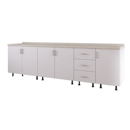 Corp Inferior Bucatarie L220 x A50 x H90 cm, Culoare Alb, Pal 18mm, Blat Termorezistent 2.8 cm [2]