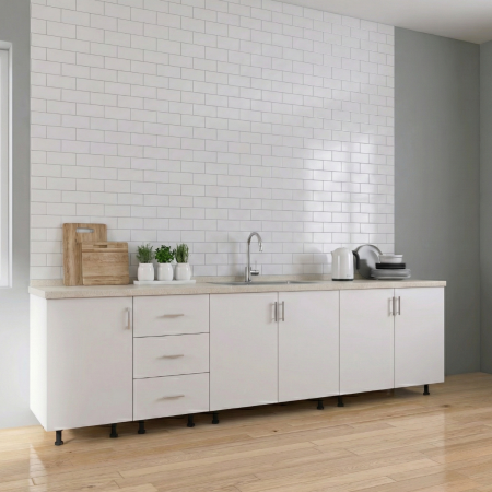 Corpuri Inferioare - Corp Inferior Bucatarie L220 x A50 x H90 cm, Culoare Alb, Pal 18mm, Blat Termorezistent 2.8 cm