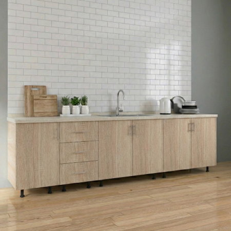 Bucatarii Modulare - Corp Inferior Bucatarie L220 x A50 x H90 cm, Culoare Stejar Sonoma, Pal 18mm, Blat Termorezistent 2.8 cm