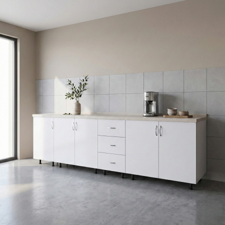 Corp Inferior Bucatarie L240 x A50 x H90 cm, Culoare Alb, Pal 18mm, Blat Termorezistent 2.8 cm [1]