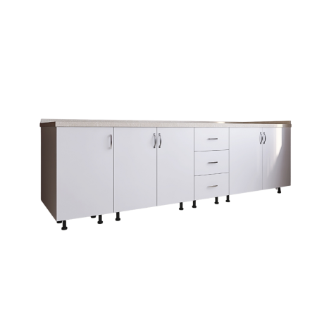 Corp Inferior Bucatarie L240 x A50 x H90 cm, Culoare Alb, Pal 18mm, Blat Termorezistent 2.8 cm [2]