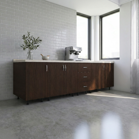 Cele mai Vandute - Corp Inferior Bucatarie L240 x A50 x H90 cm, Culoare Wenge, Pal 18mm, Blat Termorezistent 2.8 cm