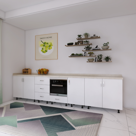 Corp Inferior Bucatarie L300 x A50 x H90 cm, Culoare ALB, Pal 18mm, Blat Termorezistent 2.8 cm [3]