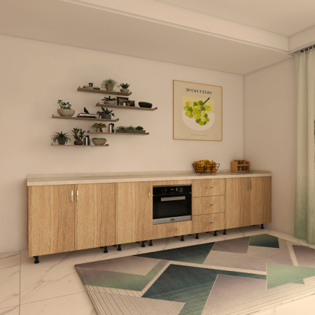 Cele mai Vandute - Corp Inferior Bucatarie L300 x A50 x H90 cm, Culoare STEJAR SONOMA, Pal 18mm, Blat Termorezistent 2.8 cm