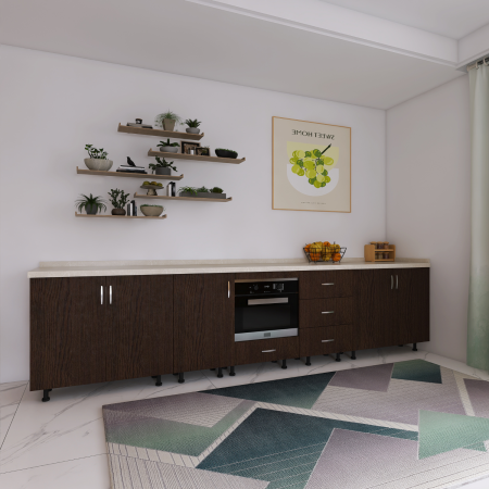 Corpuri Inferioare - Corp Inferior Bucatarie L300 x A50 x H90 cm, Culoare WENGE, Pal 18mm, Blat Termorezistent 2.8 cm