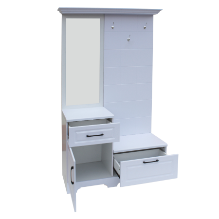 Cuier Hol Modern Alb cu Oglinda, 1 Usa și 2 Sertare, H205 x A43 x L113cm [1]