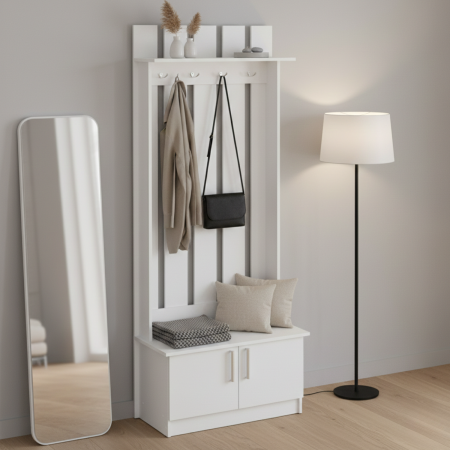 Cuiere - Cuier Hol Modern cu 2 Uși și 4 Agatatori Duble – Alb, L80 x A37 x H200 cm